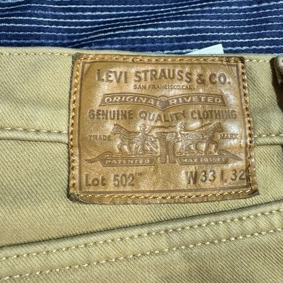 Levi’s 502 Warm Jeans Mens 33x32 Big E Taper Fit Khaki Stretch Casual Pants - Picture 5 of 15